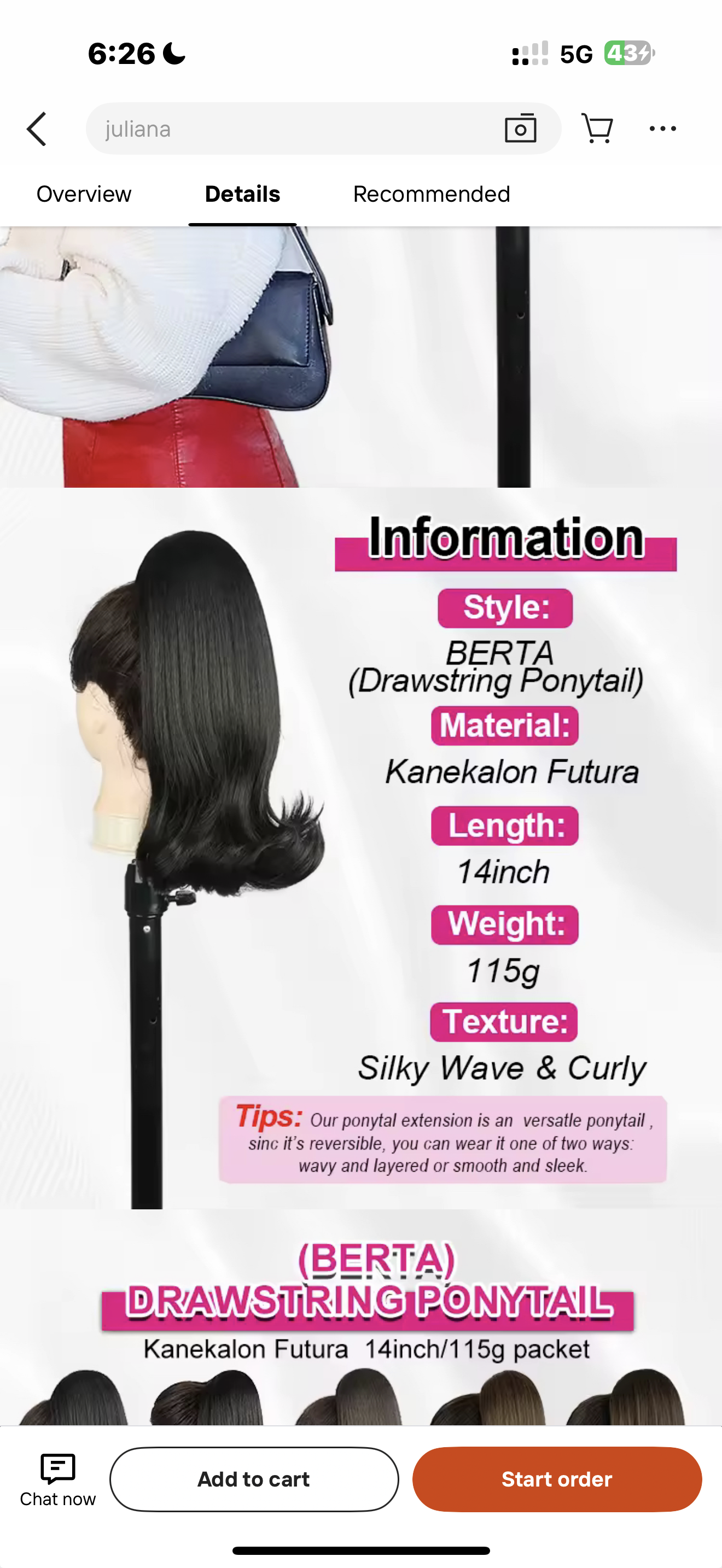 BERTA Drawstring ponytail